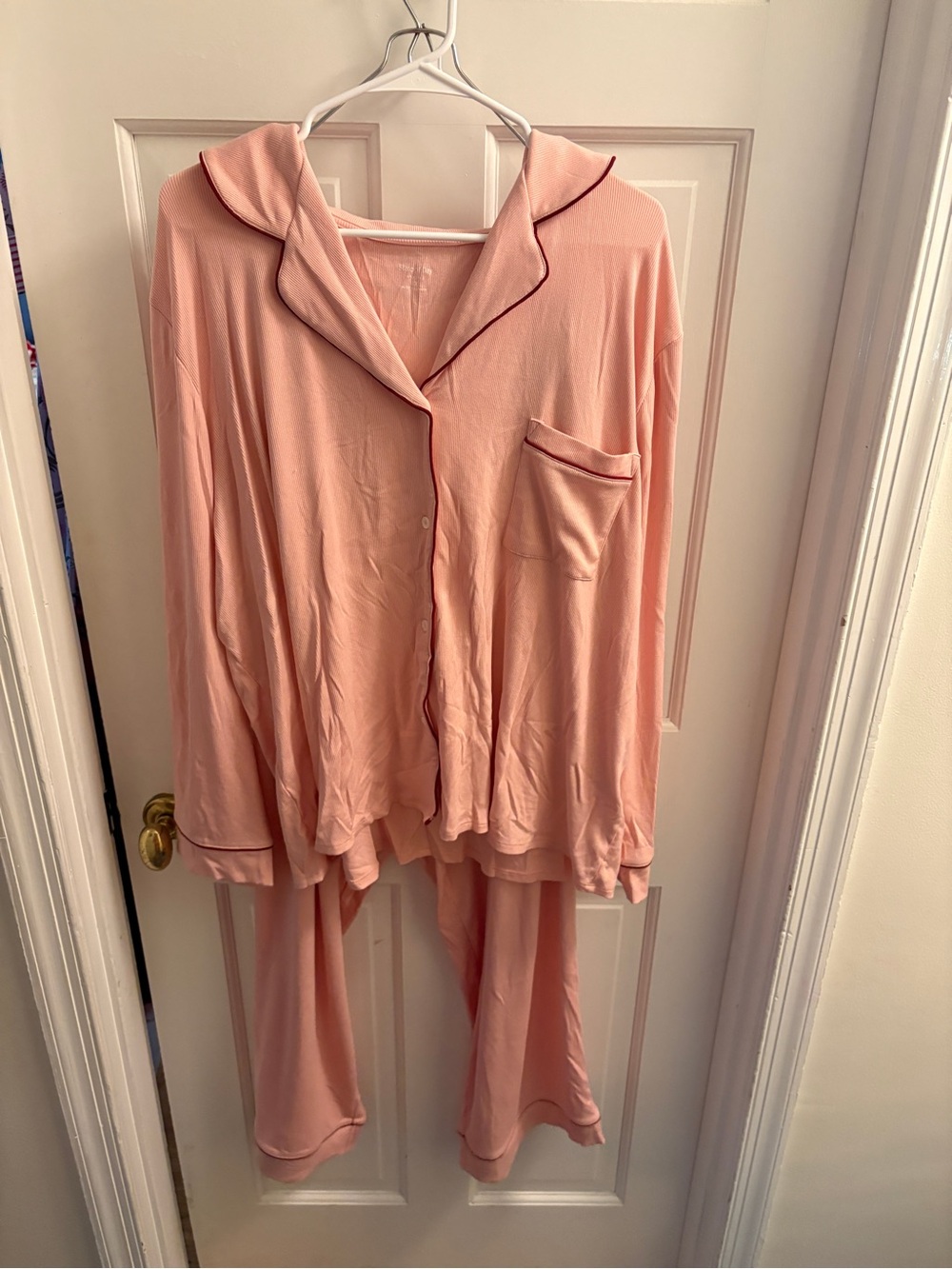 New Women's Blush Pink Piped Button-Down Pajama Set